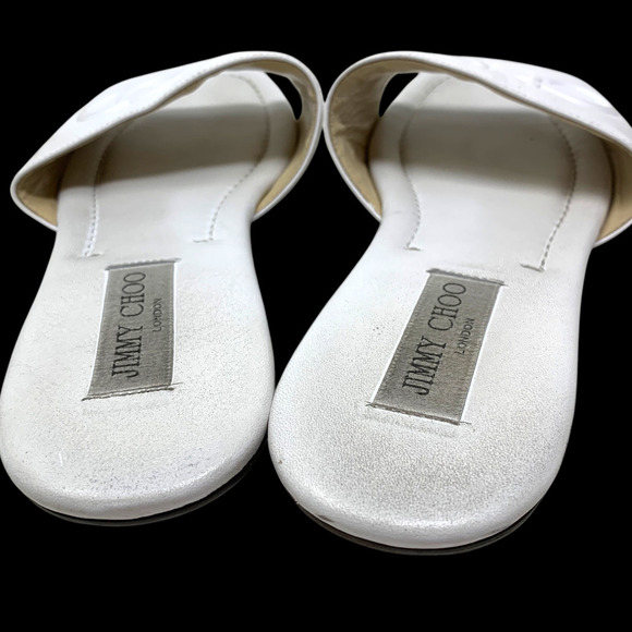 Jimmy Choo Tiaret Flat Sandals Size 40 US 10 White Calf Leather Dust Bag Boxed - Picture 7 of 13